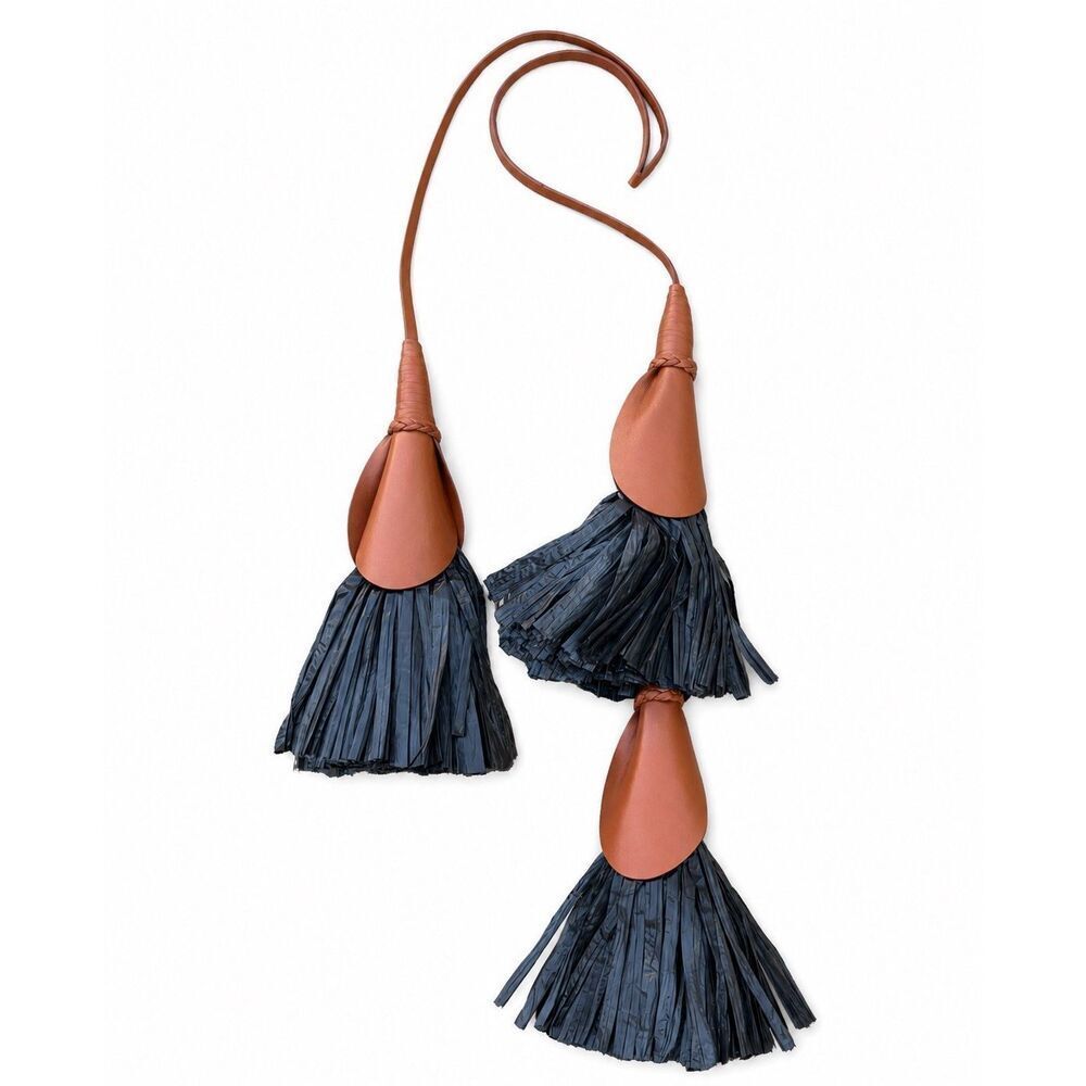 Ulla Johnson Lily Brown Leather & Black Raffia Bag/Purse Charm $250 Retail NWOT